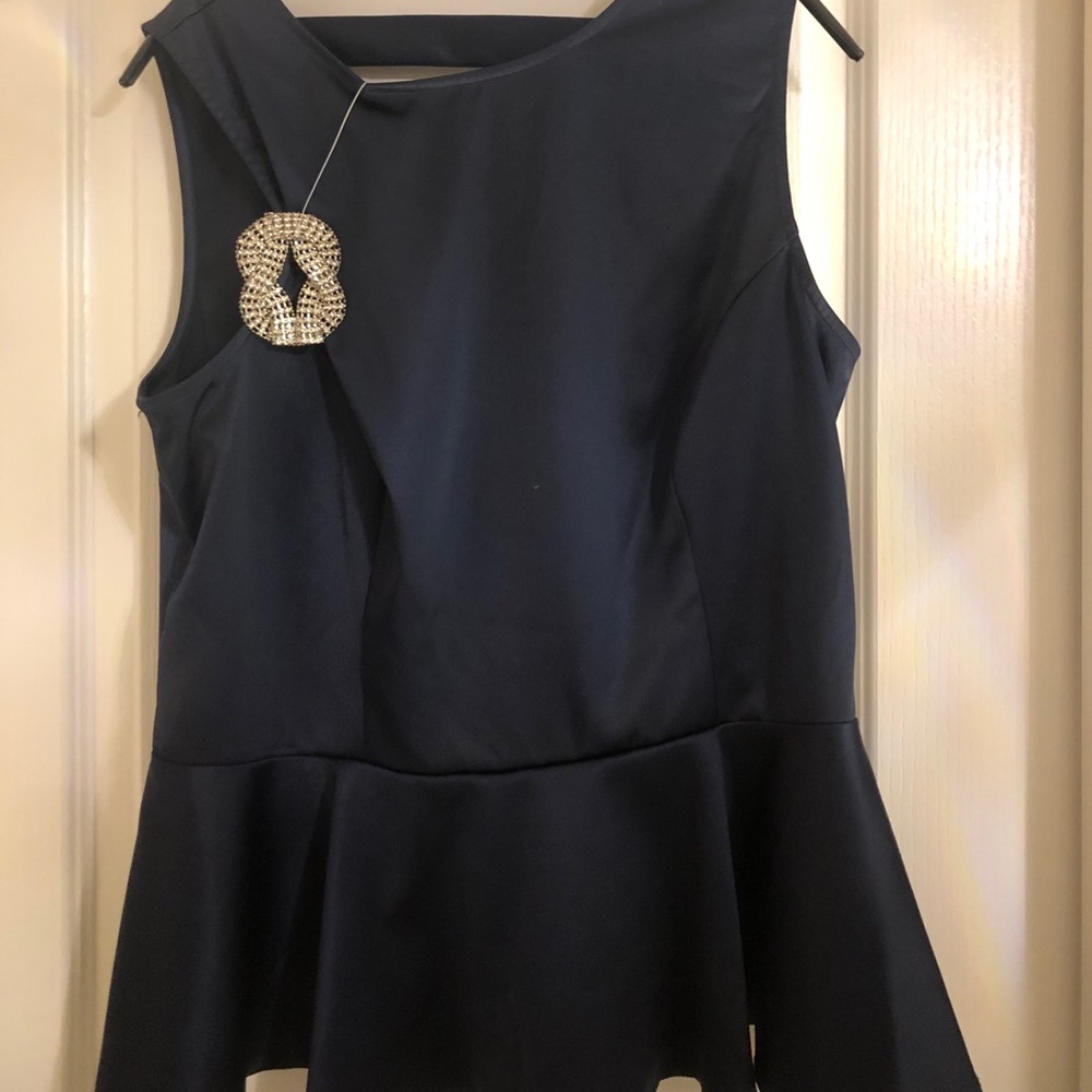 Navy Blue Satin Peplum Top